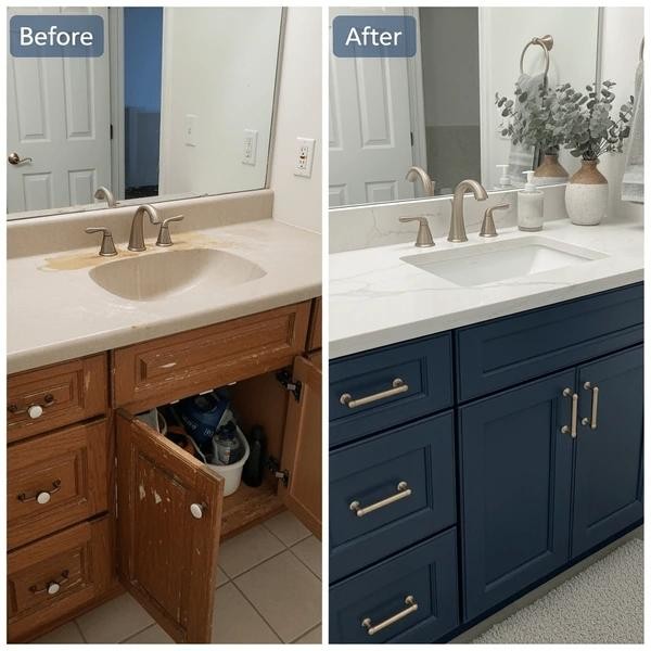 Vanity cabinet refinishing before and after